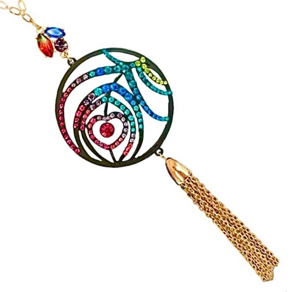 ♥️ Betsey Johnson Peacock Feather Tassel Necklace